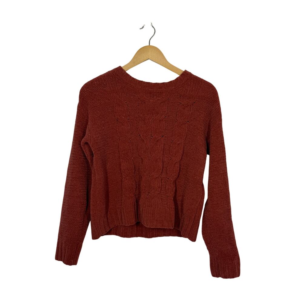American‎ Eagle Cable Knit Sweater Womens XS Orange Chenille Pullover Preppy